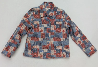 Baxter & Wells 女式夹克 PM 码蓝色红色拼布印花轻便 — 第 1/4 张图片