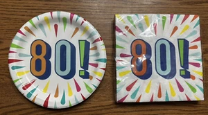 Party 80th Birthday Burst Paper Dessert Cake Plates 8 Count & Napkins 16 USA 80 - Picture 1 of 10