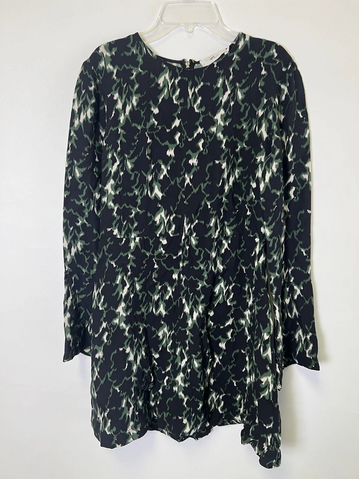 A.L.C. Vestido para mujer de seda negro/verde estampado mangas largas línea A negro talla 8 Foto 1 de 4