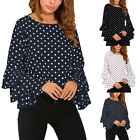 Elegant Spring Top with Polka Dot Pattern and Ruffle Sleeves for Women