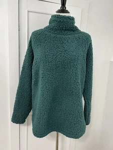 Eddie Bauer Women’s Fireside Plush Pullover Sz Large Mock Neck Outdoor Green - Picture 1 of 9