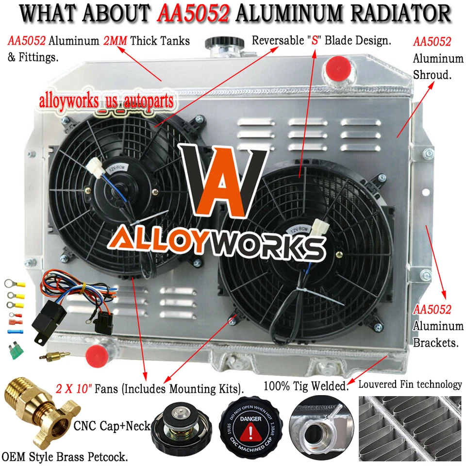3 Row Radiator+Shroud Fan For 1958-1974 AMC Rambler/Javelin AMX/ SST/ DPL V8 GAS - Imagem 1 de 4