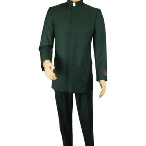 Hombres Apollo King Banda Sin Cuello Traje de Iglesia Mandarín 5 Botones Ocultos AG59 Verde - Imagen 1 de 28
