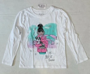 TCP Girls Cute Dog & Girl Glitter Cotton Long Sleeve Shirt, White, XS (4), NWT - Picture 1 of 2