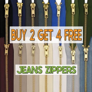 BUY 2 GET 4 FREE Metal Yellow Gold Brass Zip Trousers Jeans Zipper Closed End - Picture 1 of 168