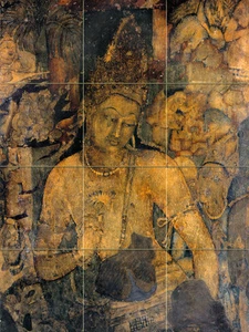 Ancient Indian Art Ajanta Mural Tumbled Marble Backsplash Tile #2603 - Picture 1 of 1