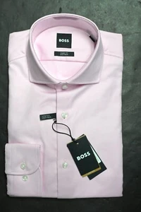 Hugo Boss Mens Max Easy Iron Sharp Stretch Cotton Pink Dress Shirt 43 17 34/35 - Picture 1 of 20