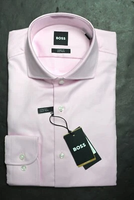 HUGO BOSS Uomo Max Facile Ferro Sharp Elasticizzato Cotone Rosa Camicia 44 - Immagine 1 di 4