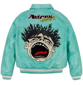 NEW Men's Avirex X Hellstar Turquoise Leather Jacket - Picture 1 of 3