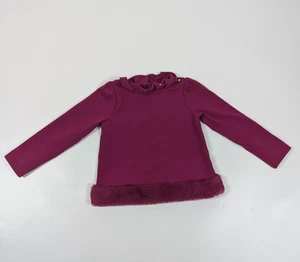 Janie and Jack Faux Fur Trim Ponte Top Ruffle Collar Raspberry Radiance 4T - Picture 1 of 7