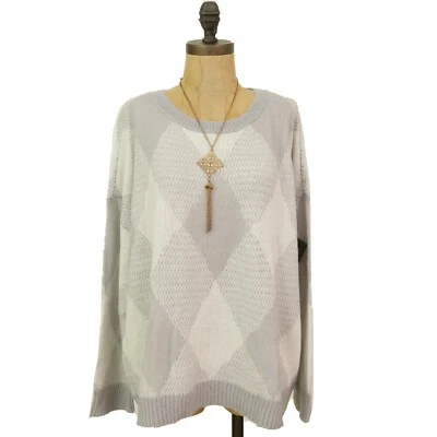 Vince Camuto Textured Argyle Sweater Top Size XL Silver Heather Gray NEW Tag B82 - Image 1 of 4