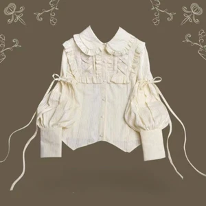Lolita Lace Girl Women Blouse Tops Shirts Ruffles Victorian Puff Sleeve Retro - Picture 1 of 15