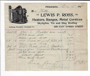 1917 Lewis P Ross Heaters Ranges Roofing Letterhead Stationary Philadelphia PA - Picture 1 of 2
