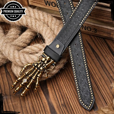 Hebilla de cinturón de cuero vaquero negro occidental para hombre vintage correa de cintura de alta calidad Foto 1 de 4