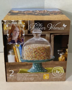 Pioneer Woman Flea Market Footed Ceramic Cake Stand w/Glass Cover~NEW IN BOX - Picture 1 of 8