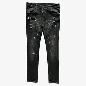 Pantalones de mezclilla negros desgastados con salpicaduras de pintura Dsquared2 vintage Y2K para hombre - Imagen 1 de 8