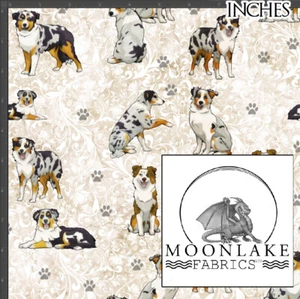 Australian Shepherd watercolor dog, fabric, 100% Quality Cotton Poplin Fabric - Picture 1 of 2