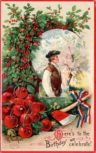 POSTCARD FOURTH OF JULY "HERE'S TO THE BIRTHDAY WE CELEBRATE EMBOSSED - Picture 1 of 2
