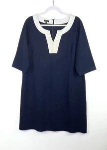 Talbots Women's 16 Navy Blue Mod-look Ponte Knit Notch Neckline Shift Dress EUC - Picture 1 of 8