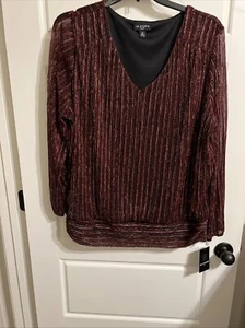 I.N. Studio Women Chiffon Maroon With Sparkles Holiday Blouse Size 3x - Picture 1 of 5
