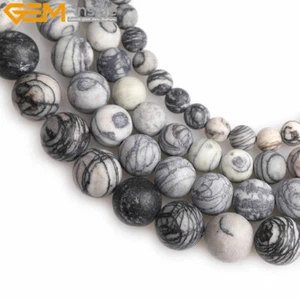 Cuentas de piedra de jaspe de tela negra natural para hacer joyas 15" hágalo usted mismo bosque mate - Imagen 1 de 25