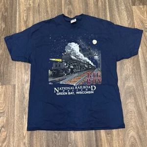 VTG National Railroad Museum Shirt Men's XL Blue Green Bay Hanes Comfort Y2K 00s - Picture 1 of 8