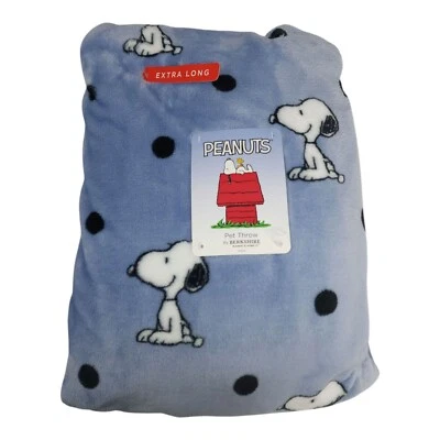 Peanuts Snoopy Extra Long Plush Pet Throw 60"X70" Berkshire Polk A Dot Blue - Image 1 of 4
