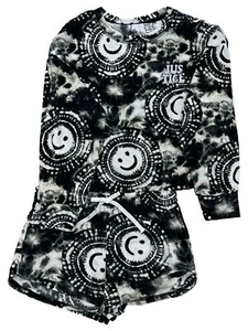 Justice Girls Black White Tie Dye Smile Pajama Lounge Sleep Set - Picture 1 of 1