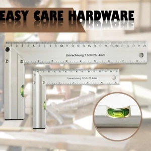 2 pcs Aluminium Try Square Set 15 / 25 cm 5 / 8 inch Ruler Kit Spirit Level - Picture 1 of 10
