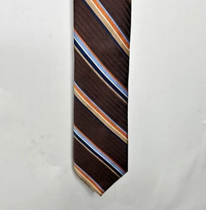 Paul Fredrick Men’s Neck Tie 3 ½” x 63” Brown Blue Orange Beige Stripe Silk Hand - Picture 1 of 10