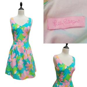 Lilly Pulitzer sz 2 Lexington Sleeveless Tank Dress Pink Blue Floral - Picture 1 of 12
