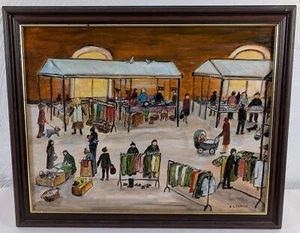 Original Lowry Style Painting Oil on Board Ashton Market by Clarke 16x20in - Picture 1 of 20