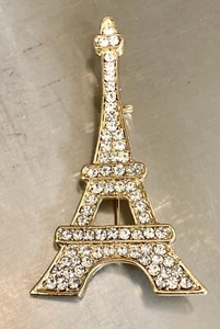 Vintage Goldtone Clear Crystal Eiffel Tower Pin Brooch - Picture 1 of 5