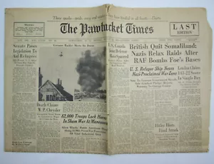 Periódico The Pawtucket Times Segunda Guerra Mundial Rhode Island 8 páginas - Imagen 1 de 4