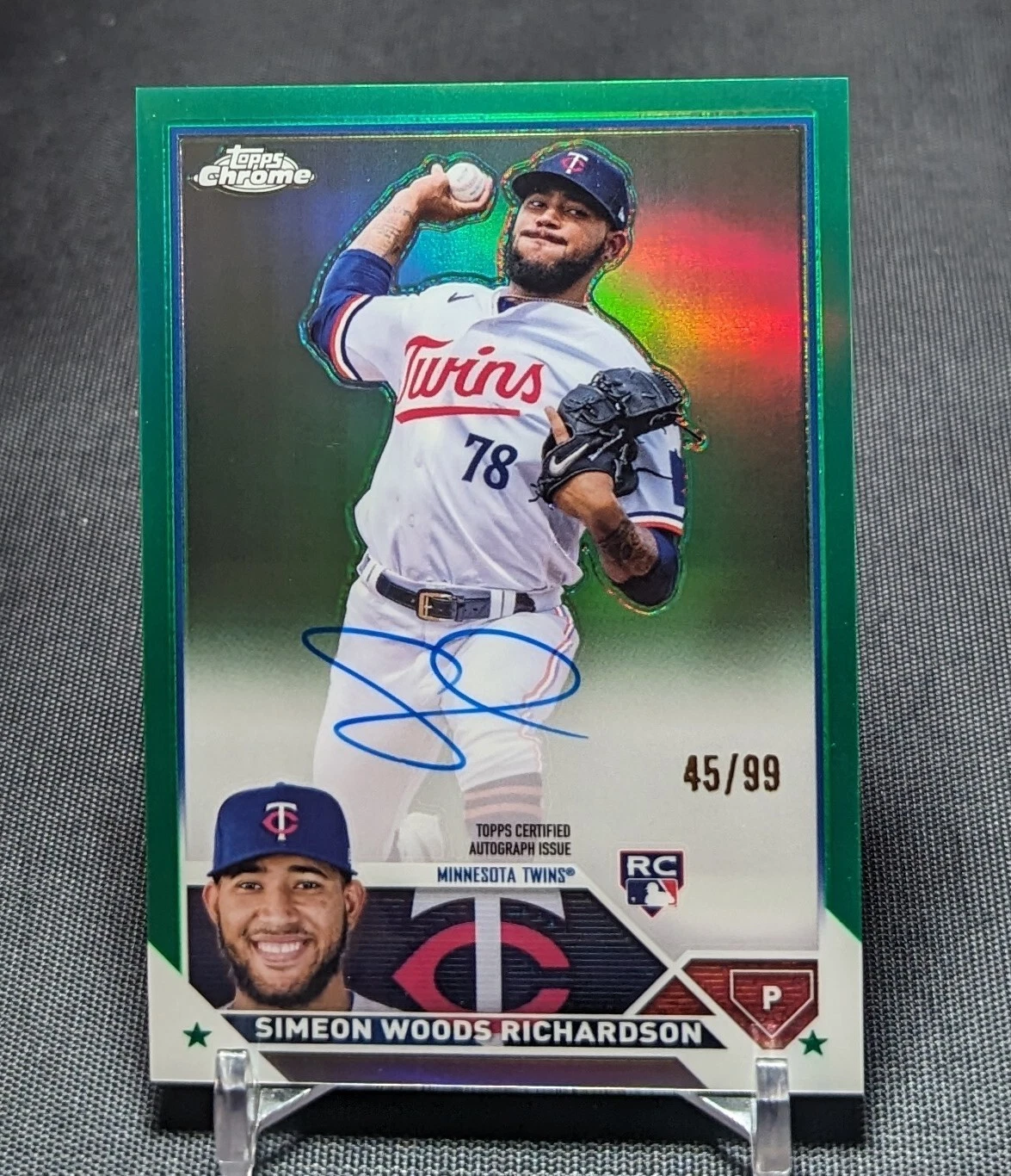 Simeon Woods-Richardson Green Refractor /99 AUTO Rookie Card 2023 Topps Chrome