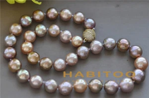 Metal-Lustre 17.5" 13mm Round Peacock Pink Lavender Edison Pearl Necklace - Picture 1 of 3