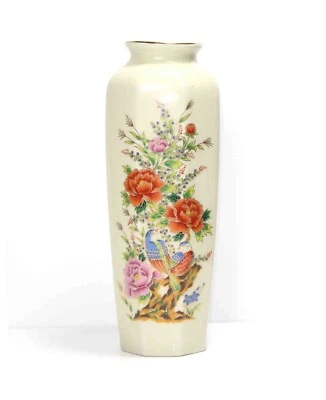 Japanese Satsuma Bijutsu Toki Porcelain Birds & Flowers 10 1/2" Vase - Image 1 of 4