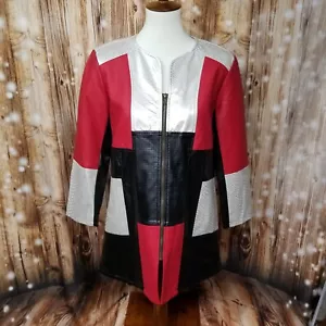 NEW Multiples Silver/Red/Black Faux Leather Women's Sm Full Zip-Up Jacket - Picture 1 of 10