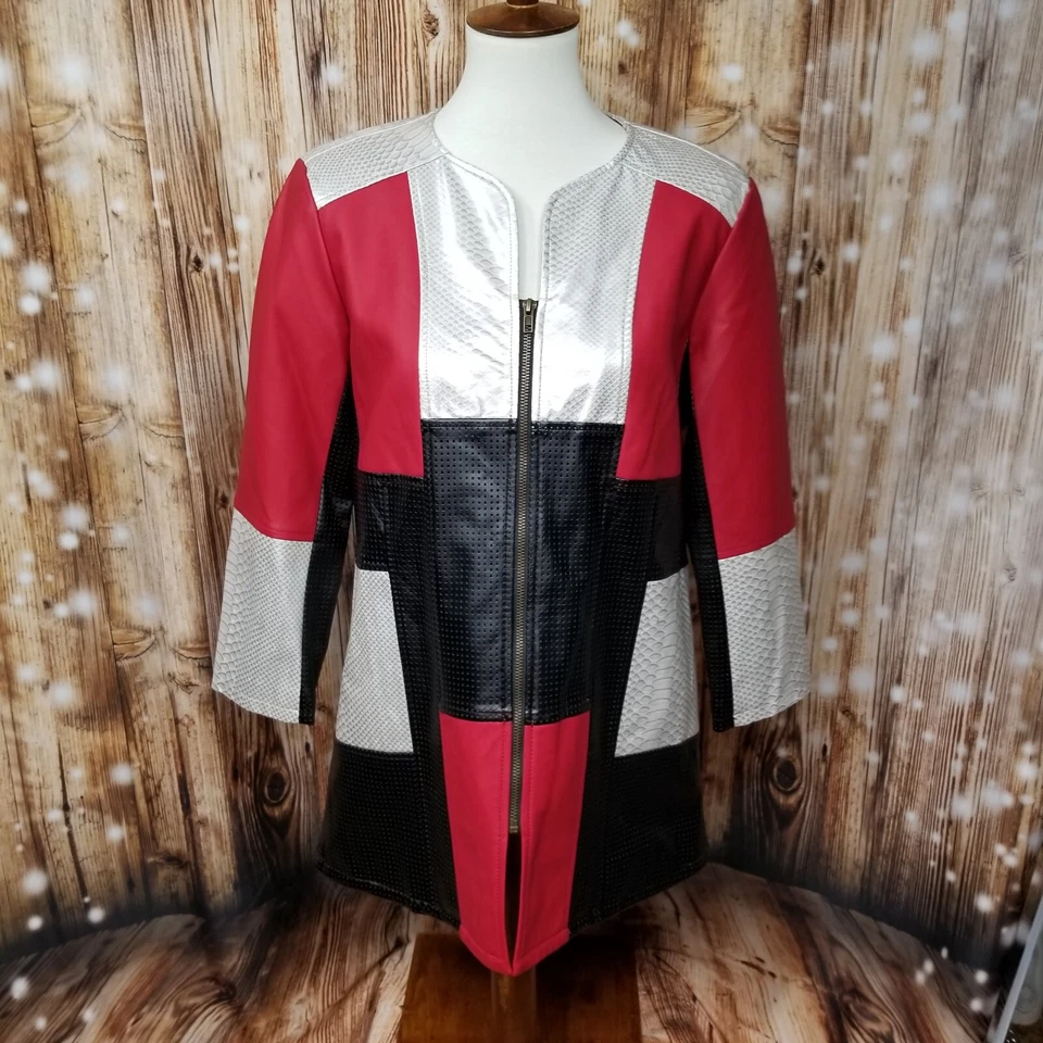 NEW Multiples Silver/Red/Black Faux Leather Women's Sm Full Zip-Up Jacket - Image 1 of 4