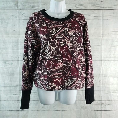 Pulôver feminino Joie cropped tamanho médio borgonha preto floral furos para polegar - Imagem 1 de 4