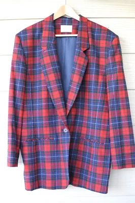 Vintage PENDLETON 100% Virgin Wool Blazer Jacket Red Blue Plaid Womens Size 16 - Image 1 of 4