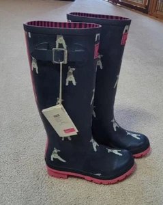 Joules Molly Welly Rain Boots Wellies Chipdog Wire Fox Terrier 6 M (36) NEW NIB - Picture 1 of 11