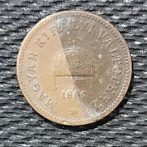 1907 KB Hungary 2 Filler Bronze Old World Coin Franz Joseph l Austro-Hungarian - Picture 1 of 2