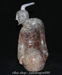 5.8" Chinese Hongshan Culture Old Hetian Jade Kneeling Human Official Sculpture