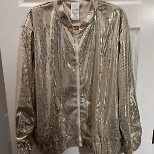 Chaqueta bomber brillante lentejuelas doradas Serra nueva con etiquetas XL - Imagen 1 de 15