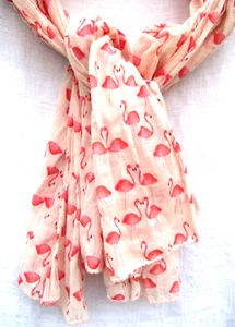 BECK SONDERGAARD Flamingo Print Fine Cotton Gaze Tuch Halstuch Schal INDIEN 72x35 - Bild 1 von 7