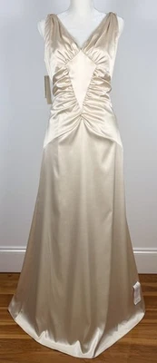 Vtg Jessica McClintock Wedding Gown Champagne Satin Mermaid Train Beaded Back - Image 1 of 4