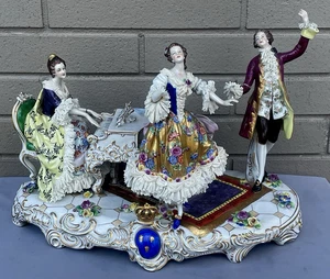 Large Volkstedt Dresden Germany Porcelain Lace Victorian Singing Group - 15 x 11 - Picture 1 of 17