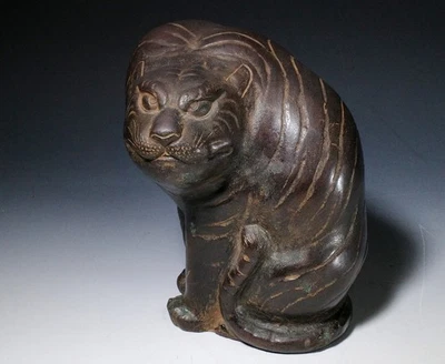 Estatua Okimono de Bronce Tigre Ganku Japón Meiji Taisho Okimono Antigua Foto 1 de 4