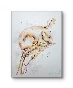 Original watercolour painting signed by Elle Smith Art Of A Harvest Mouse - Picture 1 of 8